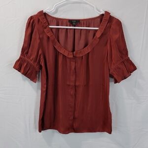 J. Crew Rust Red Ruffle Neck Short Sleeve Top